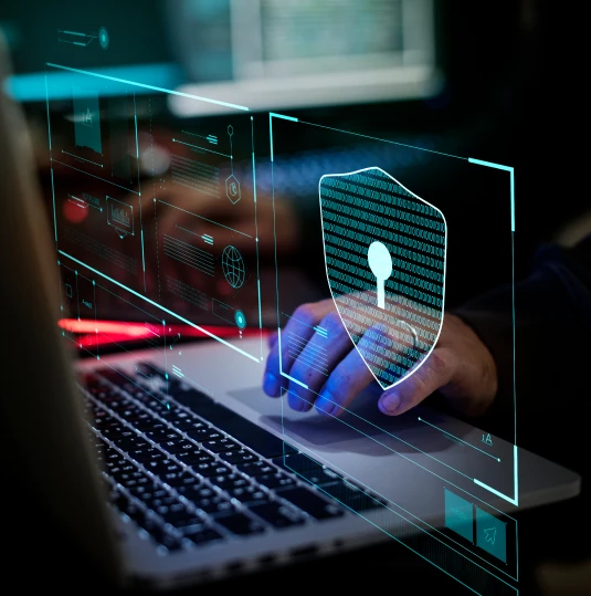 hand typing with IT overlay