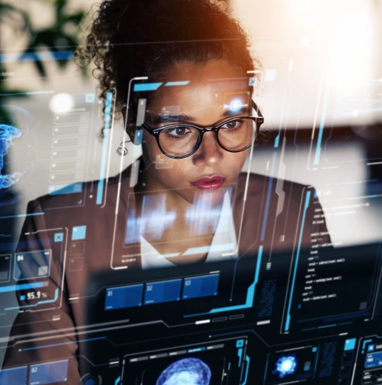 woman working with IT overlay